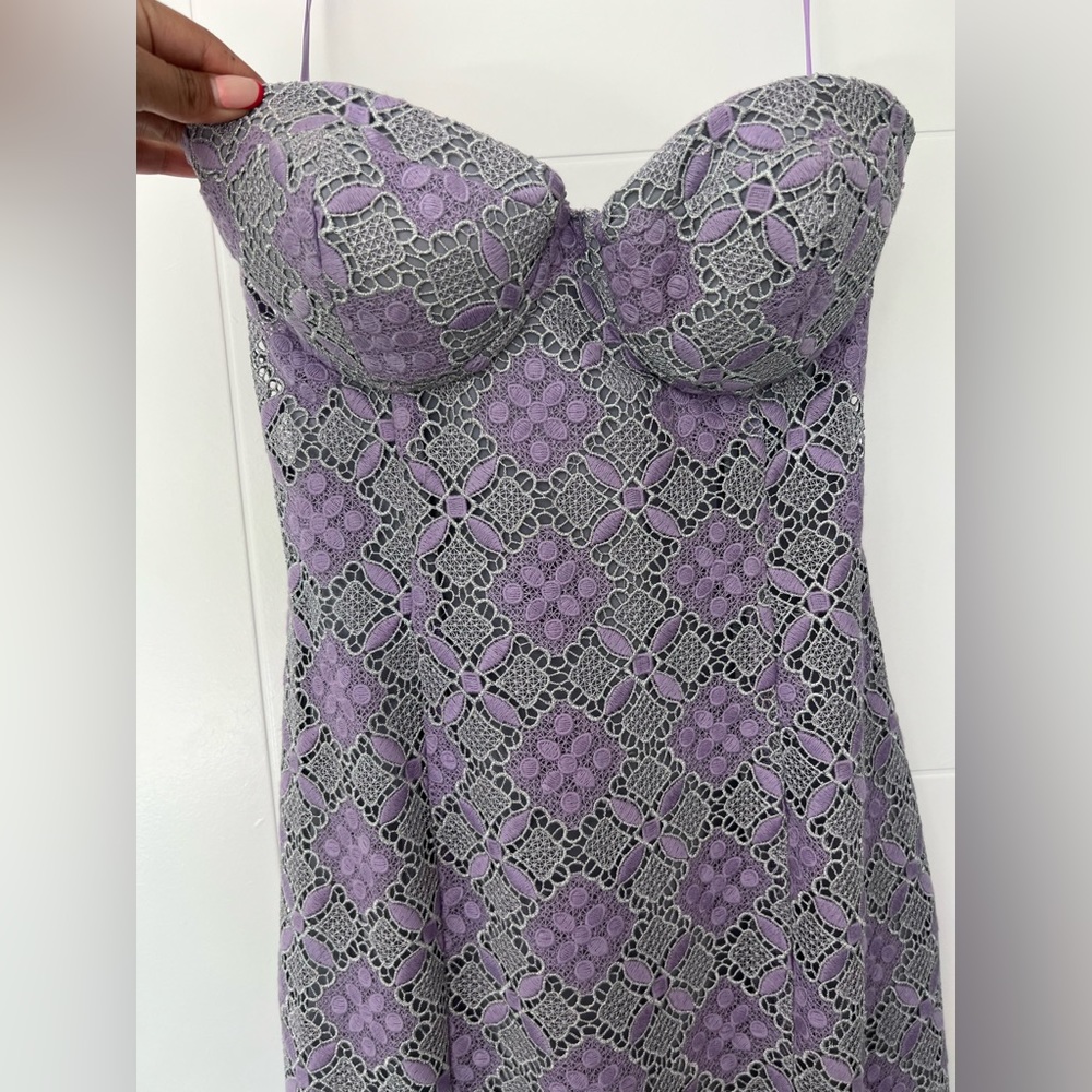 Majorelle Purple Silver Metallic Mermaid Hem Strapless Balfour Gown |